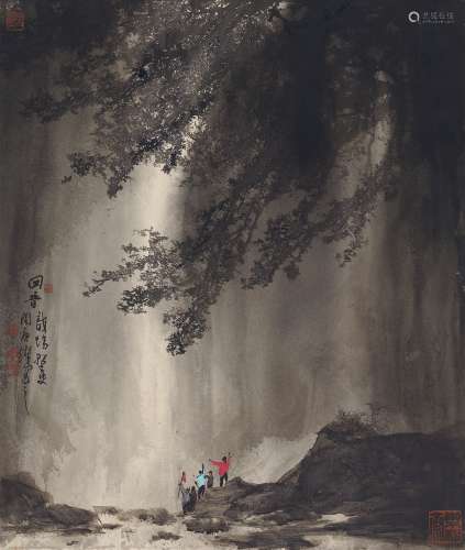 闵庚灿（1935～ ） 崖涧回音图 镜片 设色纸本