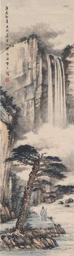 黄君璧（1898～1991） 1940年作 松瀑行吟图 镜片 设色纸本
