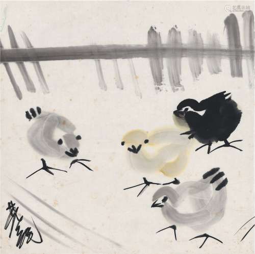 林风眠（1900～1991） 雏鸡 画心 设色纸本