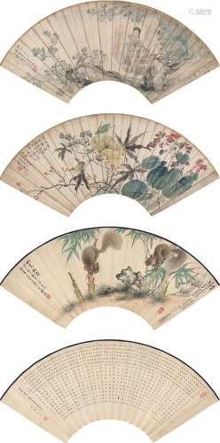潘振镛（1852～1921）  蔡铣（1897～1960）等 1901年作 书画扇面 扇面 设色纸本