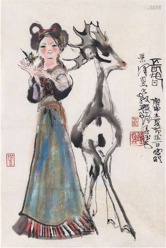 程十髪（1921～2007） 1980年作 长春图 画心 设色纸本