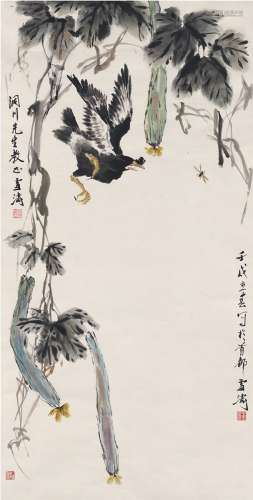 王雪涛（1903～1982） 1982年作 瓜禽佳趣图 镜片 设色纸本