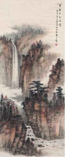 黄君璧（1898～1991） 1948年作 林峦飞瀑图 画心 设色纸本
