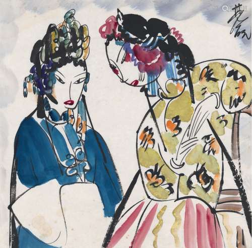 林风眠（1900～1991） 戏曲仕女 画心 设色纸本