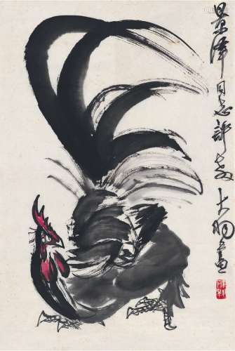 陈大羽（1912～2001） 雄鸡图 画心 设色纸本