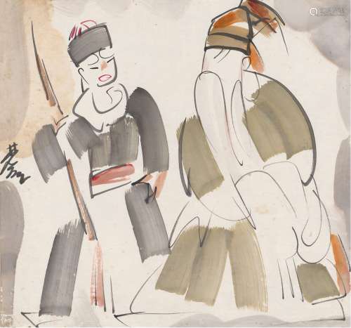 林风眠（1900～1991） 戏剧人物 画心 设色纸本