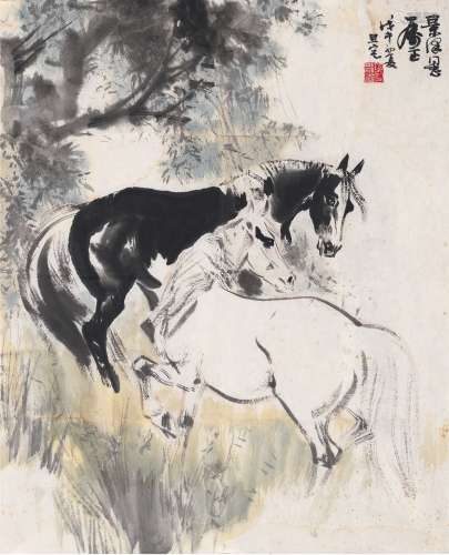 刘旦宅（1931～2011） 1978年作 双马图 画心 设色纸本
