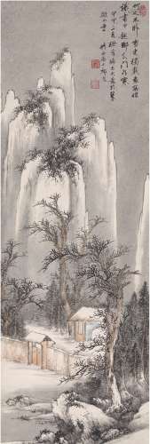 祁崑（1901～1944） 1944年作 林屋雪景图 立轴 设色纸本