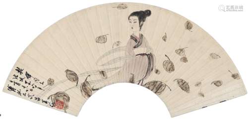 傅抱石（1904～1965） 1960年作 湘夫人图 扇页 设色纸本