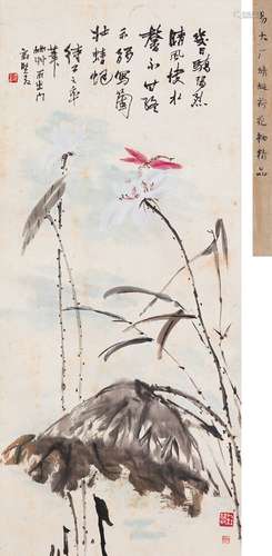 易大厂（1874～1941） 蜻蜓荷花图 立轴 设色纸本