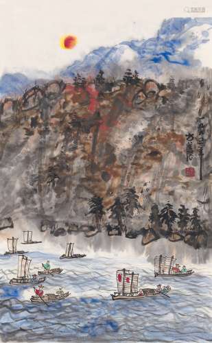 方召麟（1914～2006） 1995年作 春水泛舟图 镜片 设色纸本