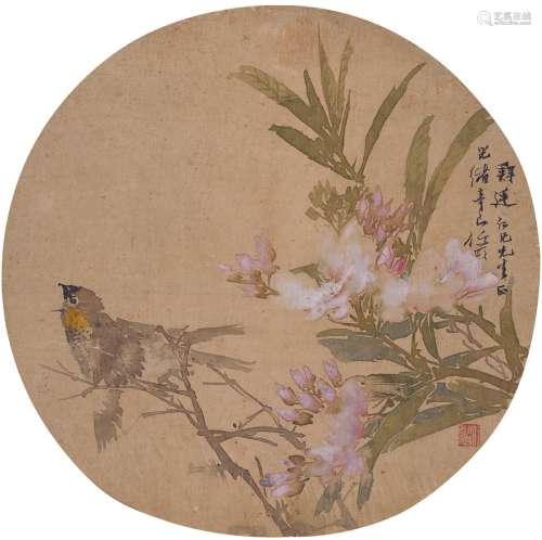 任伯年（1840～1895） 1881年作 芳卉鸣禽图 扇页 设色绢本