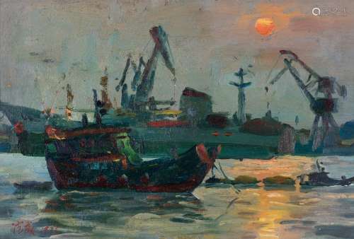 王德威（1927～1984） 1976年作 旭日东升 木板 油画
