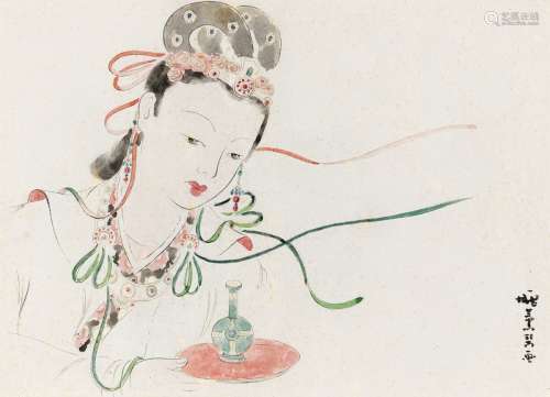 庞薰琹（1906～1985） 侍女 纸本 彩墨