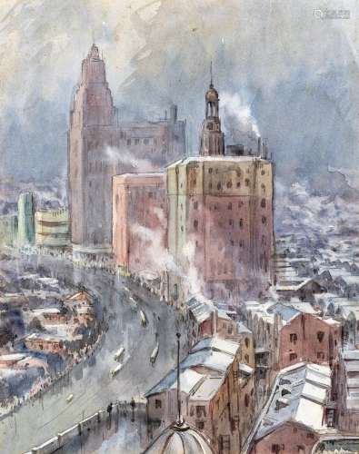 潘思同（1904～1980） 南京路雪景 纸本 水彩