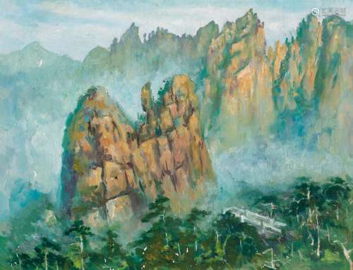 费以复（1913～1982） 高山耸立 布面 油画