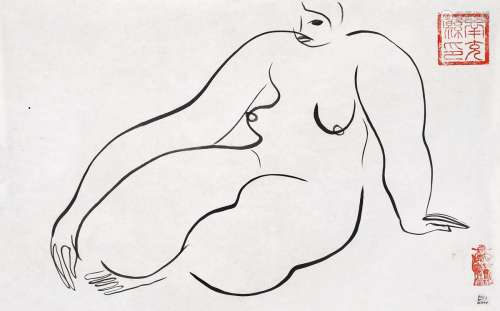 常玉（1900～1966） 裸女 纸本 水墨