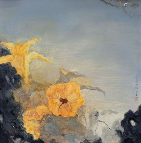 彭斯（b.1980） 2007年作 簪花青石图 布面 油画