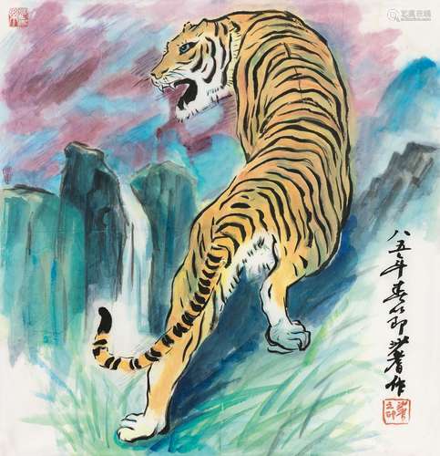 沙耆（1914～2005） 1985年作 虎啸 纸本 彩墨