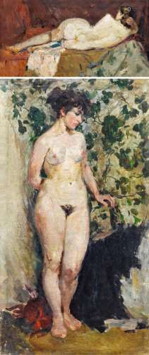 肖峰（b.1932） 1959年作 站姿女人体·女裸之三（双面画） 布面 油画