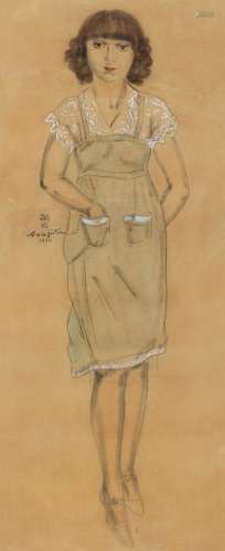 藤田嗣治（1886～1968） 1930年作 蒙帕纳斯的吉吉 纸本 水彩 色粉