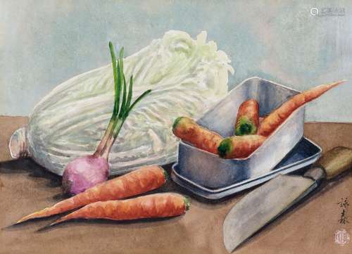 李咏森（1898～1998） 白菜与胡萝卜 纸本 水彩