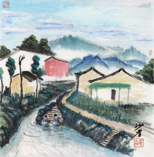 沙耆（1914～2005） 山村小景 纸本 彩墨