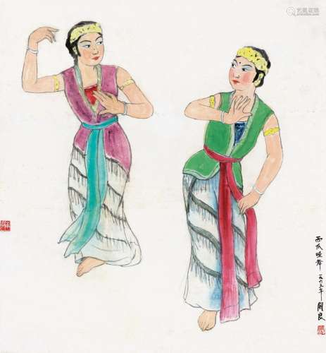 关良（1900～1986） 1965年作 西爪哇舞 纸本 彩墨