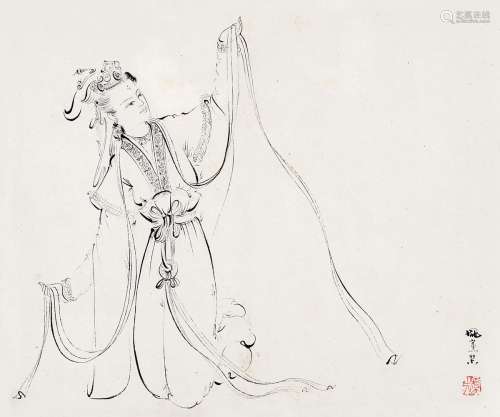 庞薰琹（1906～1985） 白描人物 纸本 水墨