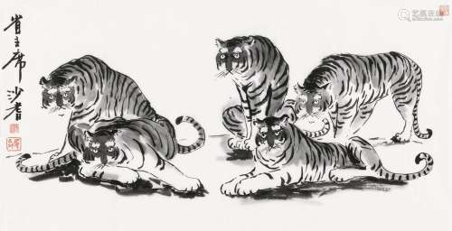 沙耆（1914～2005） 五虎图 纸本 水墨