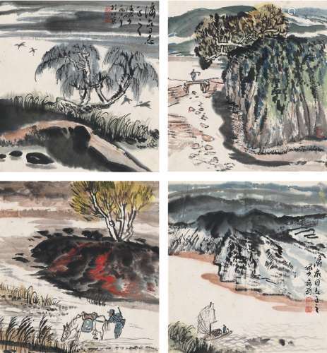 陆俨少（1909～1993） 1978年作 山水 （四帧） 镜片 设色纸本