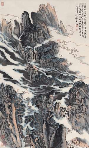 陆俨少（1909～1993） 1983年作 雁荡云瀑图 立轴 设色纸本