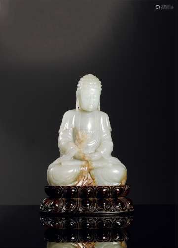清·青白玉雕阿弥陀佛坐像
