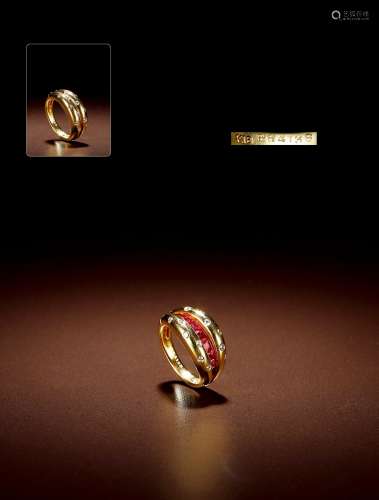 1950年制 开合式18K黄金红宝石戒指