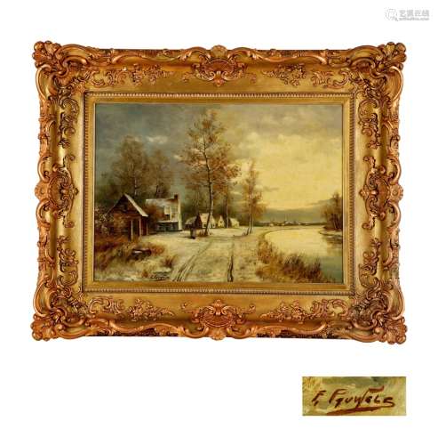 费迪南德·鲍维尔（1830～1904） 田园雪景油画