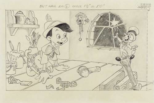 1940年作 迪斯尼动画工作室 木偶奇遇记（Pinocchio）系列动画 手绘原稿 镜片 纸本