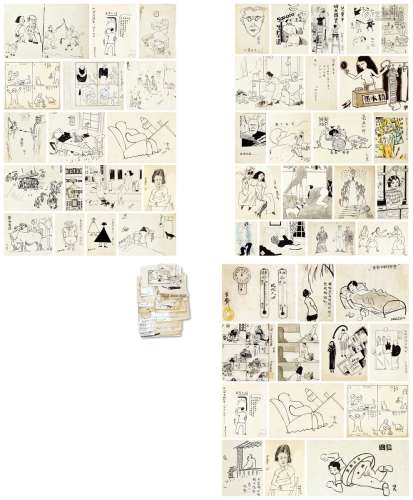 叶浅予 张光宇（1907～1995）等 30年代作 漫画原稿一批 画心 水墨纸本