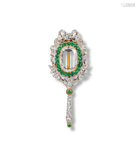 维多利亚时期“魔镜”钻石配祖母绿胸针