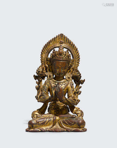 Nepal, 17th/18th century A gilt copper figure of Manjushri