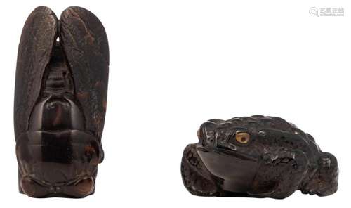 Two Edo period horn katabori netsuke; one item