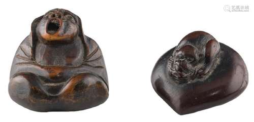 Two hardwood Edo period katabori netsuke; one item