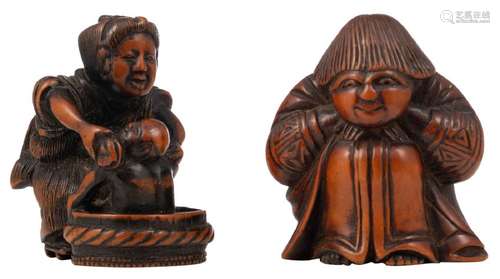 Two Edo period hardwood katabori netsuke; one depicting