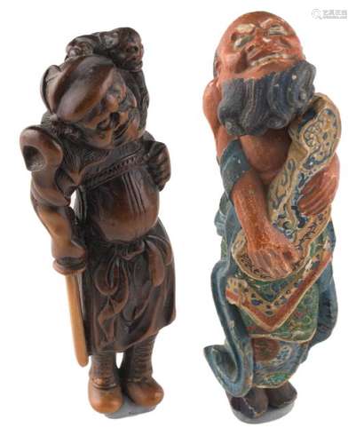 Two Edo period hardwood sashi netsuke; one item