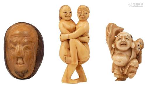 Three Meiji period katabori netsuke; one ivory item