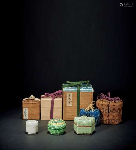 明·龙泉花形香盒、白瓷香盒及交趾瓷香盒 （一组三件）