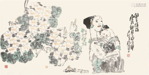 杨晓阳 2010年作 母子情深 软片 设色纸本