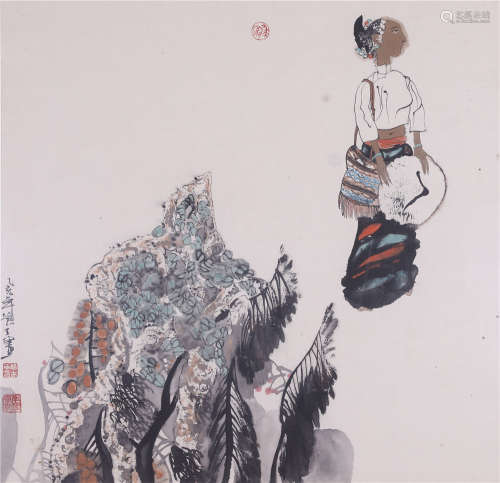 王颖生 1995年作 人物 镜框 设色纸本