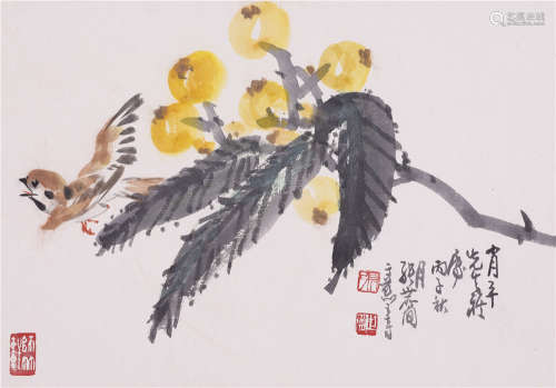 张世简 1996年作 花鸟 镜片 设色纸本