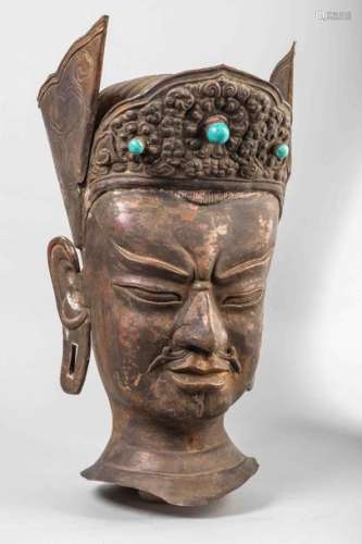 Portrait du lama Guru Rimpoche coiffé d'un bonnet ...