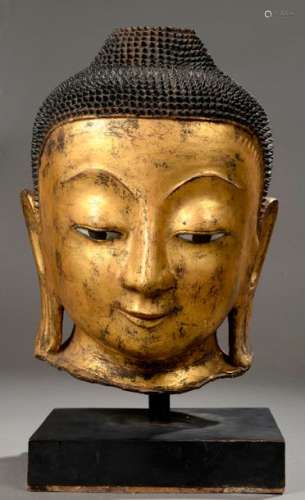 Tête de Buddha à l'expression sereine, les yeux in...